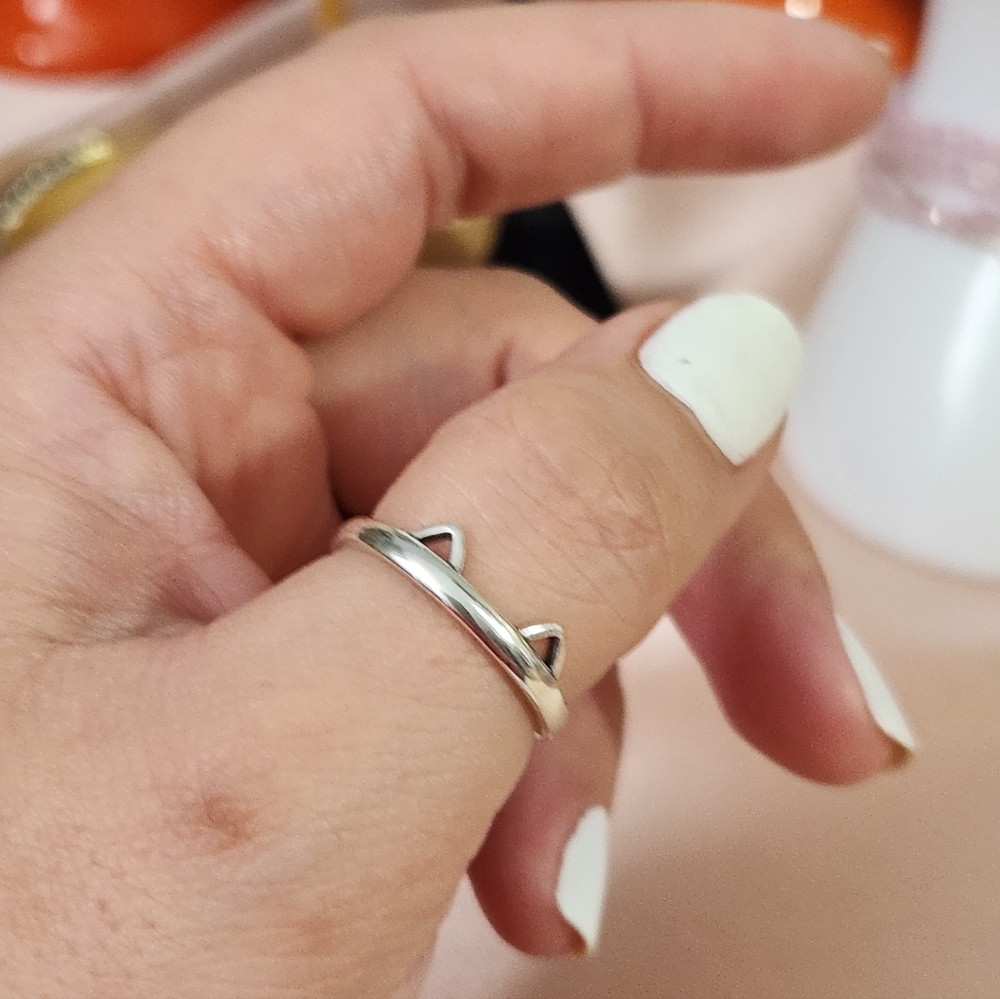Sterling Silver Cat Adjustable Ring - image 2